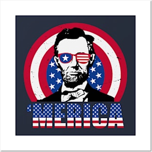 Merica Abraham Lincoln 4th Of July USA Posters and Art